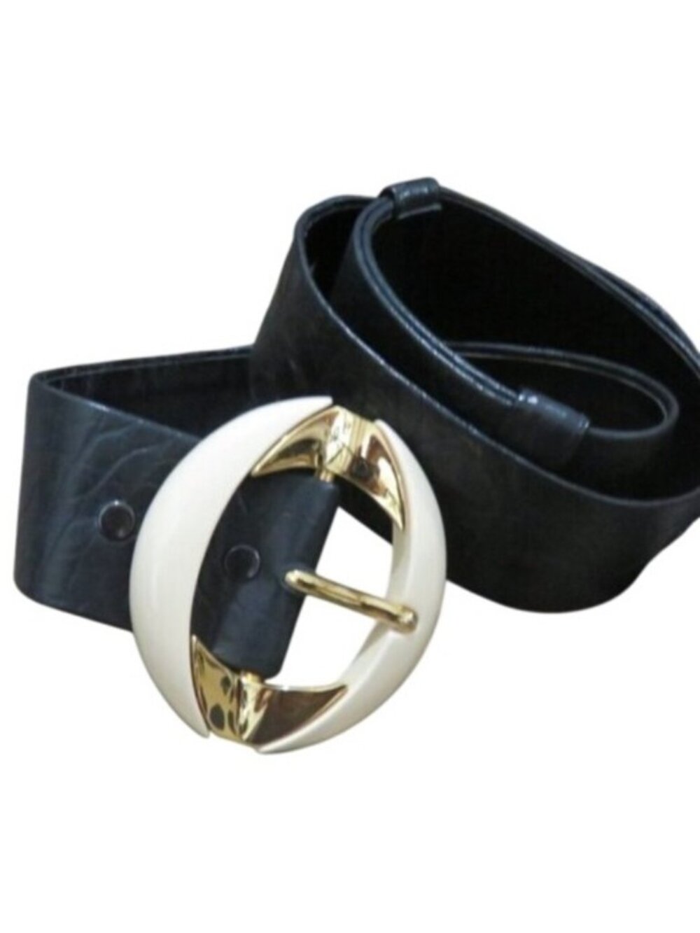 Alexis Kirk Vintage snakeskin leather Navy Gold embellished belt 39" adjustable